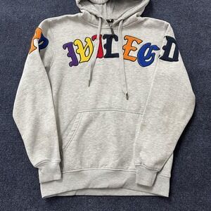 Screenshot Hoodie Mens Medium Gray Privileged Chenille Graphic Fleece Sweatshirt